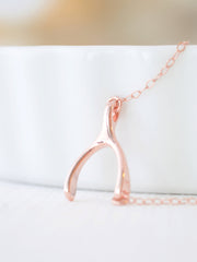 Lucky gold wishbone necklace - simple gold necklace with wishbone - 1114