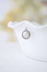 Silver button necklace - Cute silver necklace with button - 1134