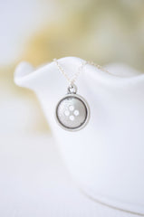 Silver button necklace - Cute silver necklace with button - 1134