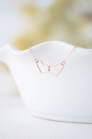 Rose gold heart outline necklace. Connected heart necklace - 1217