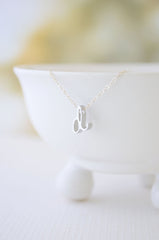 New silver initial pendant - cursive initial silver necklace - 1160
