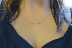 Gold bar necklace - gold necklace - sleek delicate gold jewelry 11/8 - 1239