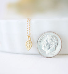 Tiny Gold Leaf outline Necklace - Leaf outline charm on gold necklace - 1245