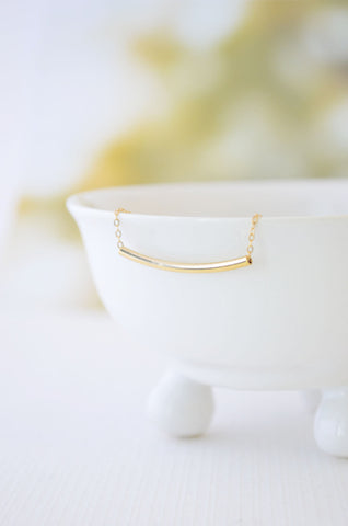 Gold bar necklace - gold necklace - sleek delicate gold jewelry 11/8 - 1239