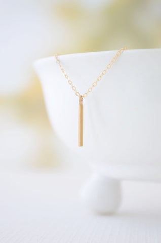 Tiny Baby Bar Necklace - Gold necklace with brass bar - 1246