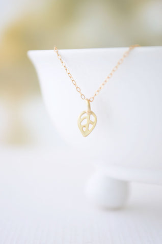 Tiny Gold Leaf outline Necklace - Leaf outline charm on gold necklace - 1245