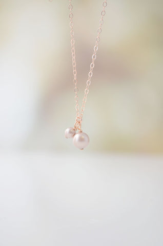 SALE - Blush pearls on rose gold necklace - double pearl necklace - simple pearl jewelry - 1136