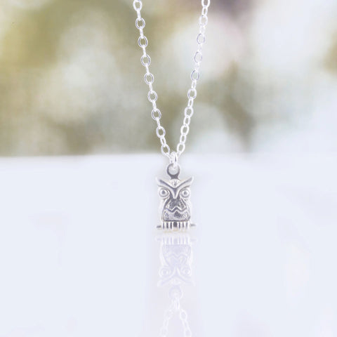 Tiny silver owl necklace - Cute quirky silver necklace with owl - 1145
