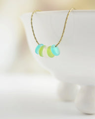 Aqua blue, lime green and soft white pebble necklace - white aqua lime necklace beach glass - 1148