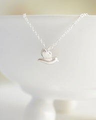 Tiny silver bird necklace 2 - little bird charm on sterling silver necklace - 1129