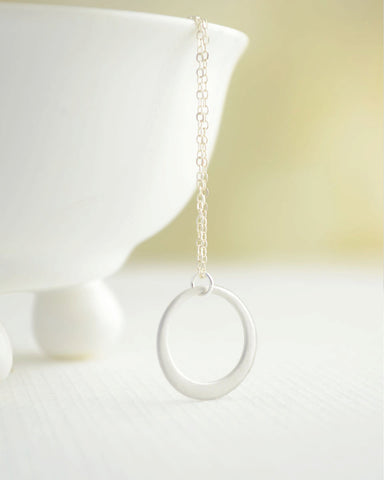 Circle pendant - asymmetrical gold or silver circle necklace - 1214