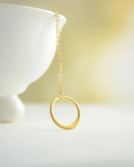 Circle pendant - asymmetrical gold or silver circle necklace - 1214