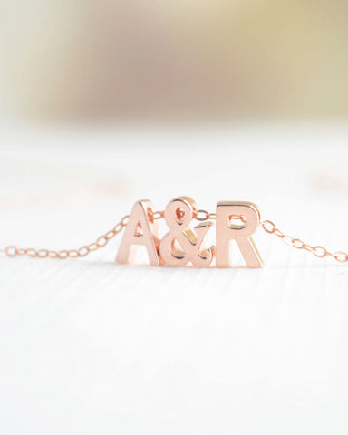 Rose Gold love necklace - initial & initial necklace - 1105