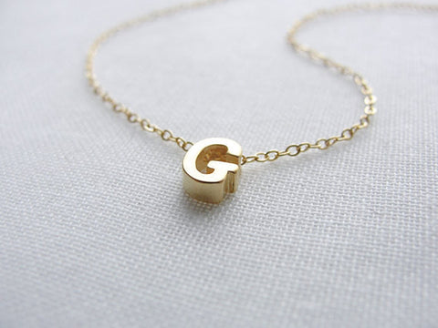 Tiny gold letter necklace - Gold initial necklace - 1101