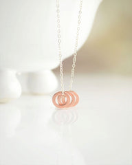 Tiny Triple Ring Necklace - Silver necklace with rose gold circles - 1259