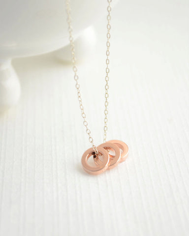 Tiny Triple Ring Necklace - Silver necklace with rose gold circles - 1259