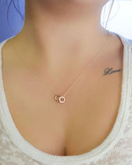 Tiny Triple Ring Necklace - Silver necklace with rose gold circles - 1259