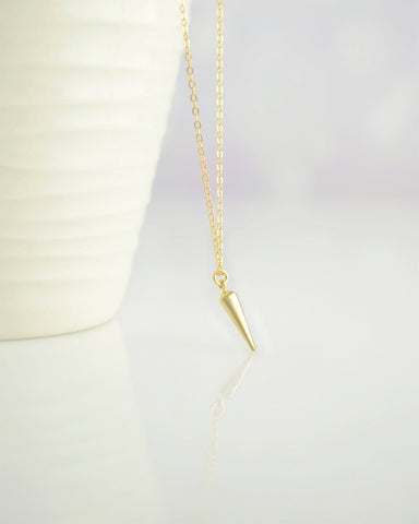 Tiny Gold Spike Necklace - gold filled necklace with gold cone pendant- 1263