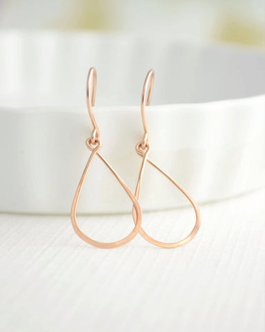 Rose Gold Raindrop Earrings - Rose gold filled teardrop dangle earrings - 3140