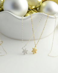 Tiny Snowflake Necklace - Silver necklace with snow crystal charm - 1253