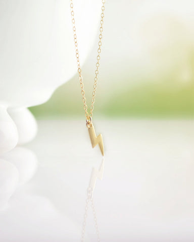 Tiny Gold Lightning Bolt Necklace - Gold necklace with thunder bolt charm - 1262