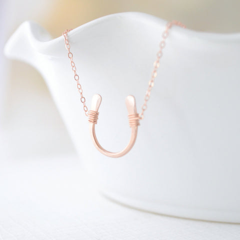 Lucky rose gold horseshoe necklace - pink gold necklace - 1113