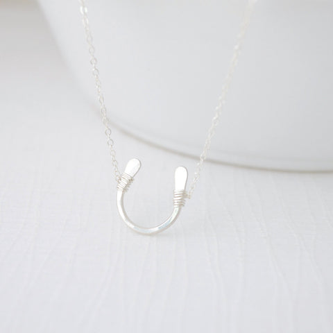 Lucky sterling silver horseshoe necklace - small silver horseshoe necklace - lucky horseshoe - 1113