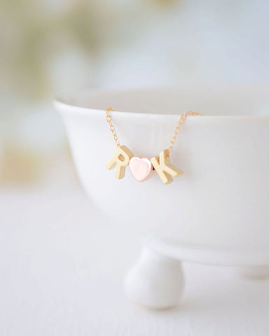 Rose gold and gold love necklace - initial heart necklace - 1102