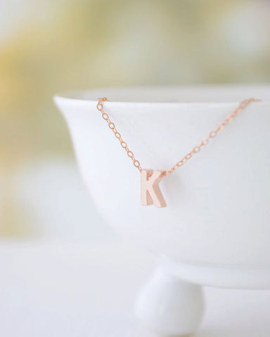 Tiny rose gold letter necklace - Rose gold initial on rose gold filled chain - 1101