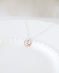 Double disk letter necklace - silver initial necklace