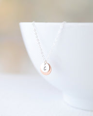 Double disk letter necklace - silver initial necklace